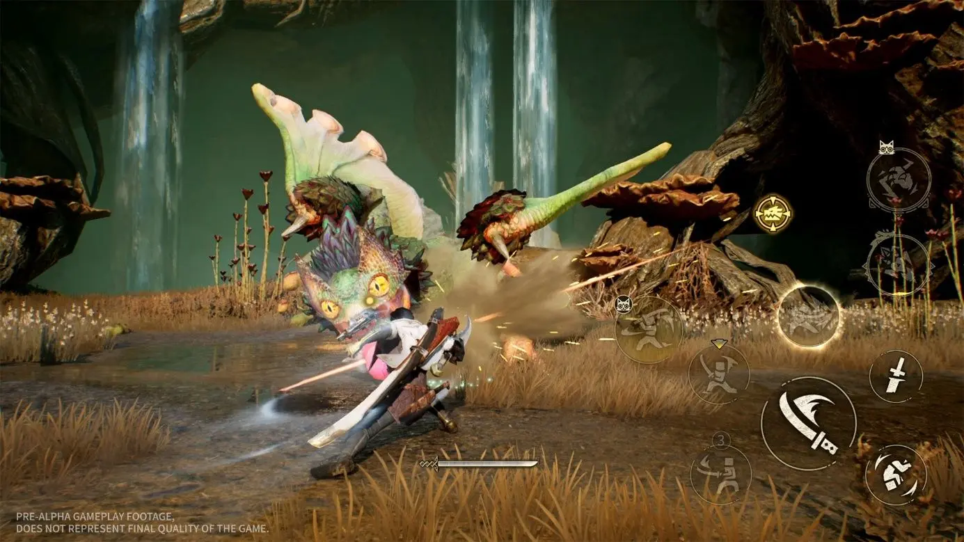 Monster Hunter Outlanders hunters exploring an open field