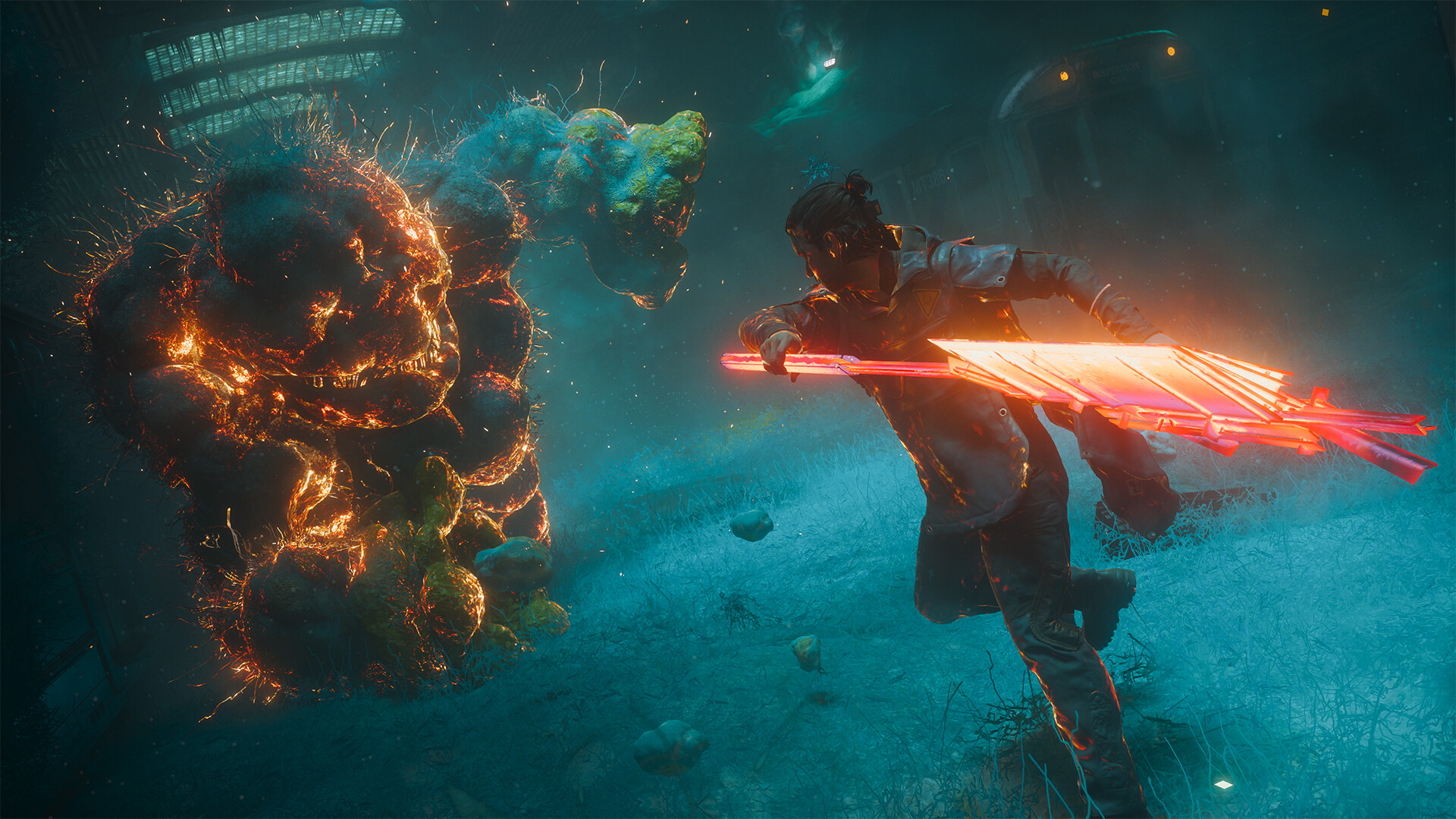 Dylan attacks with a glowing Aberrant blade in an official Control Resonant screenshot