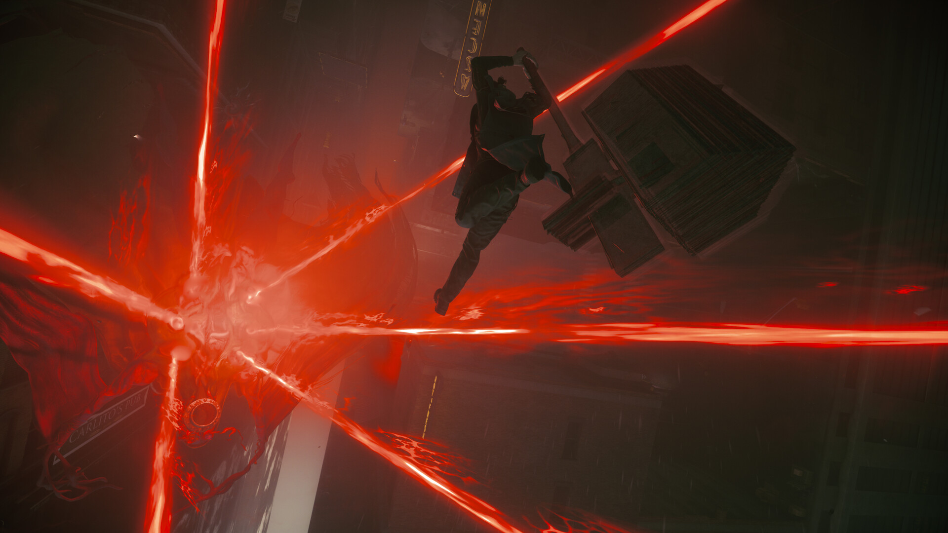 Dylan moves through a red gravity anomaly in an official Control Resonant screenshot