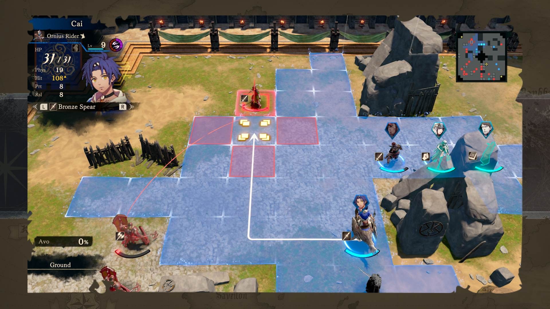 Official Fortune's Weave battle showing movement and attack ranges