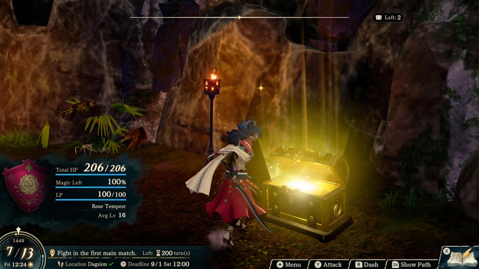 Official Nintendo dungeon scene with a treasure chest and remaining expedition turns