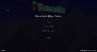 Official Terraria Wiki screenshot of Steam Host and Play selection