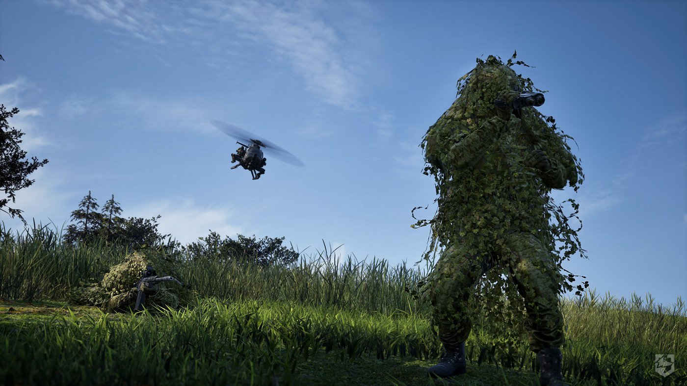 Official WARDOGS gameplay shot featuring a concealed infantry player