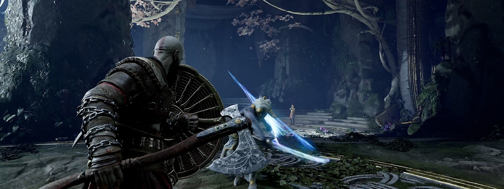 Kratos defends against an enemy in official God of War Ragnarök footage