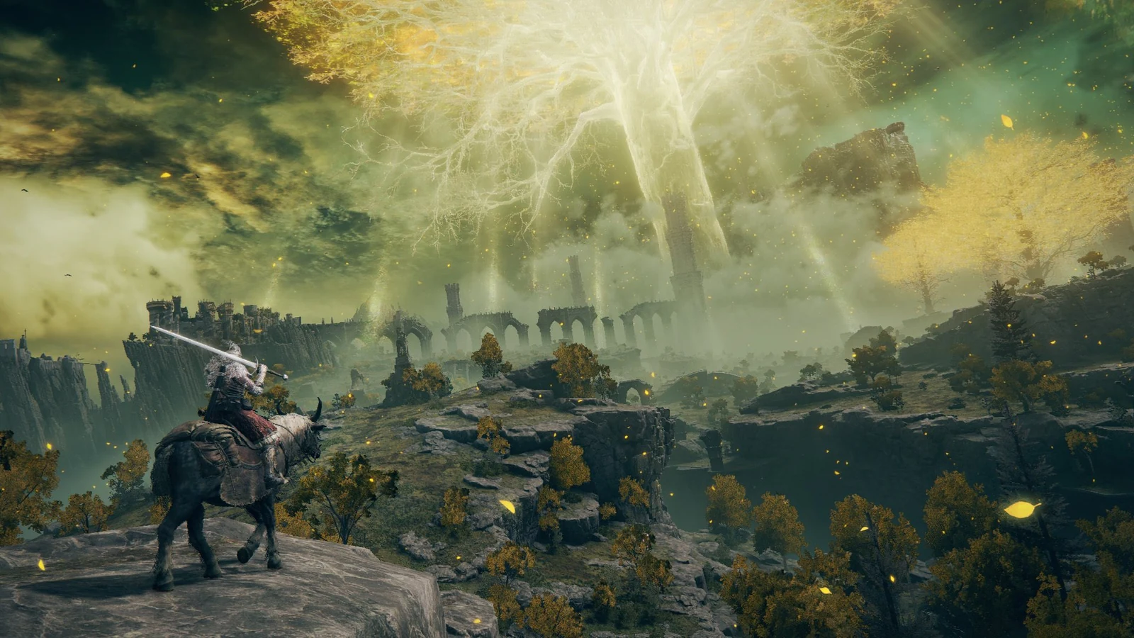 A Tarnished rides Torrent toward the Erdtree in official Switch 2 gameplay artwork