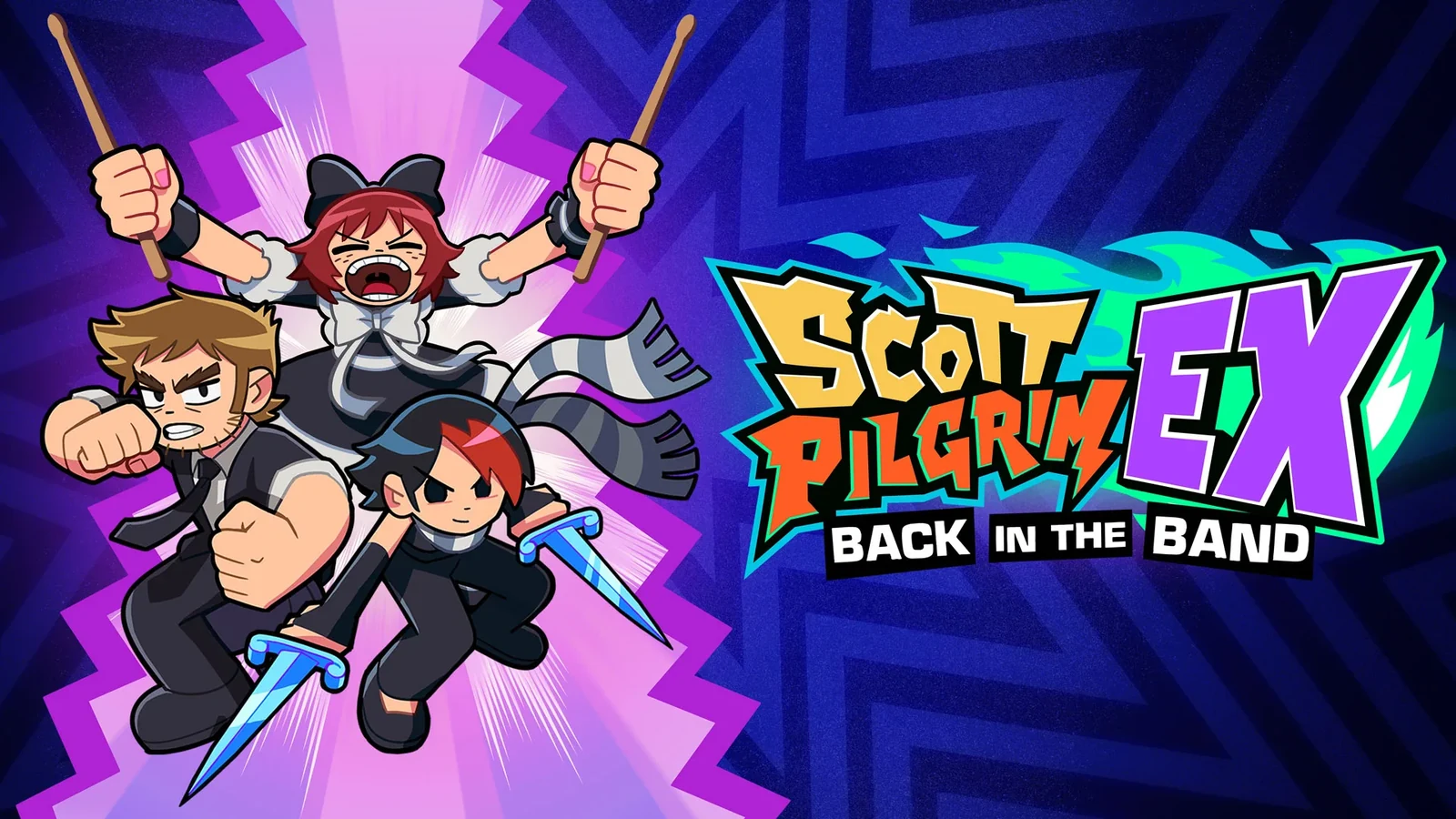 Bright Scott Pilgrim EX Back in the Band artwork showing the three added heroes