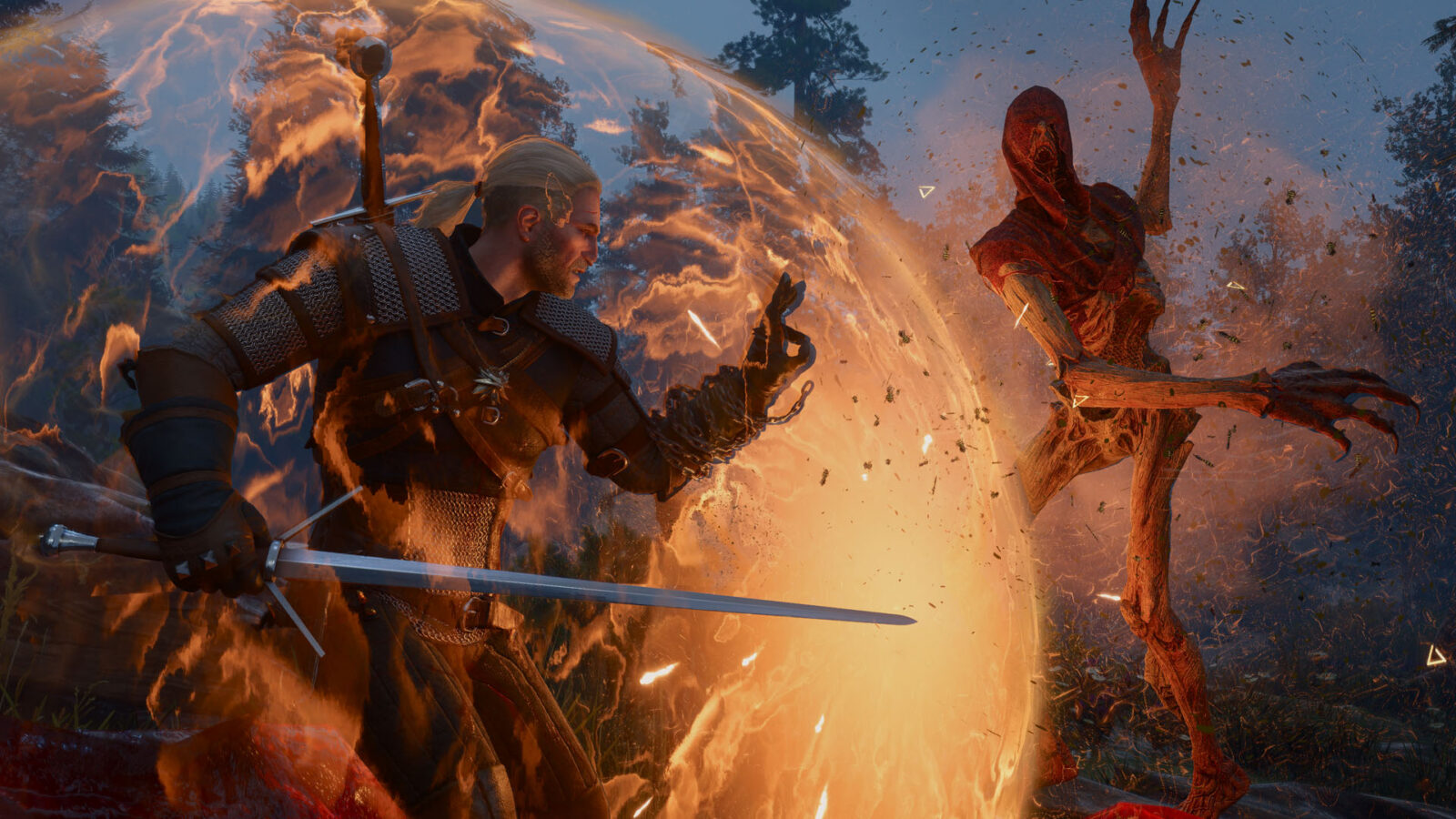 Geralt fighting a Swarmion during official Songs of the Past gameplay