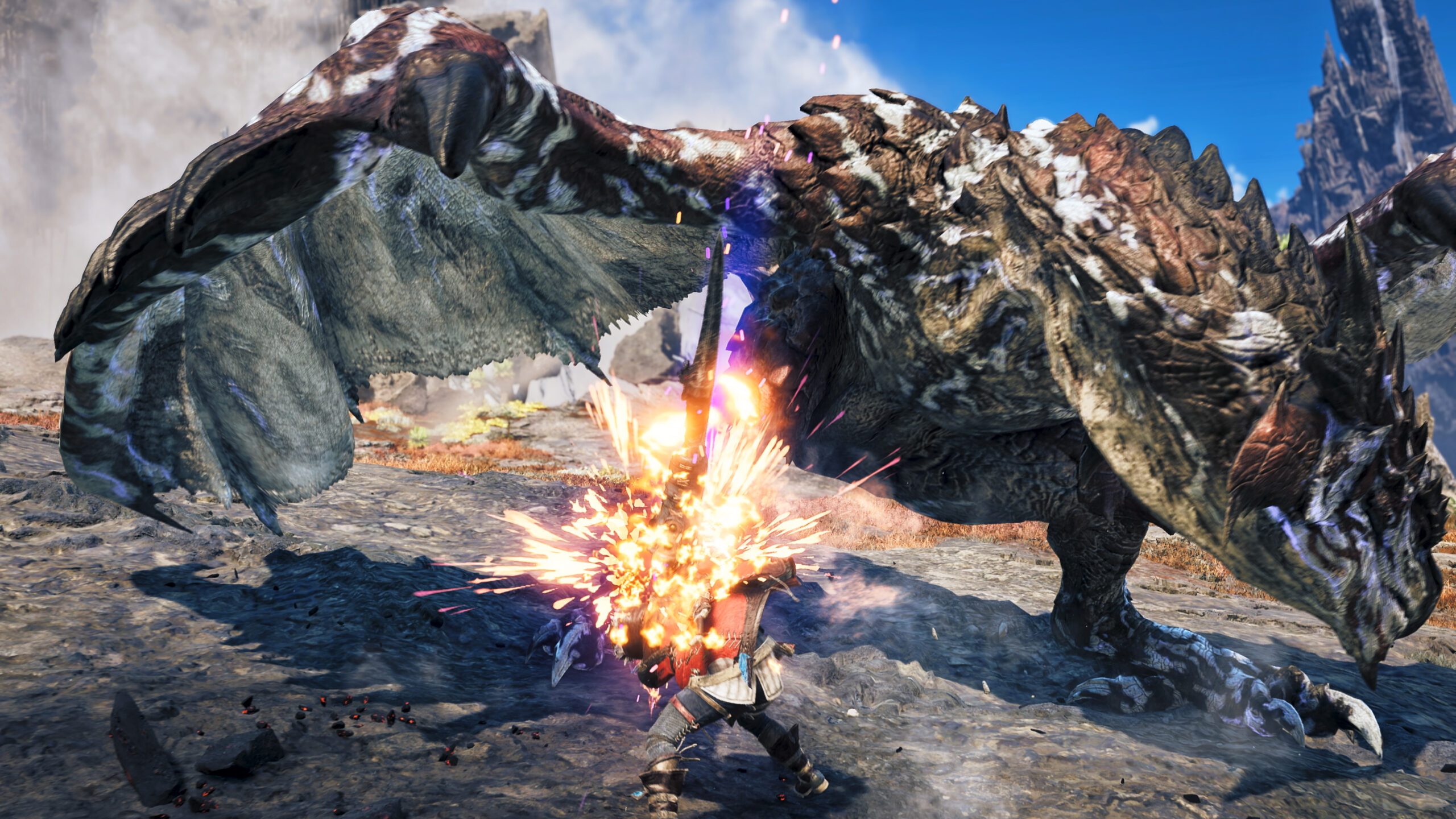 Caçador lutando contra um monstro grande nas imagens de pré-visualização PlayStation do Ascendance