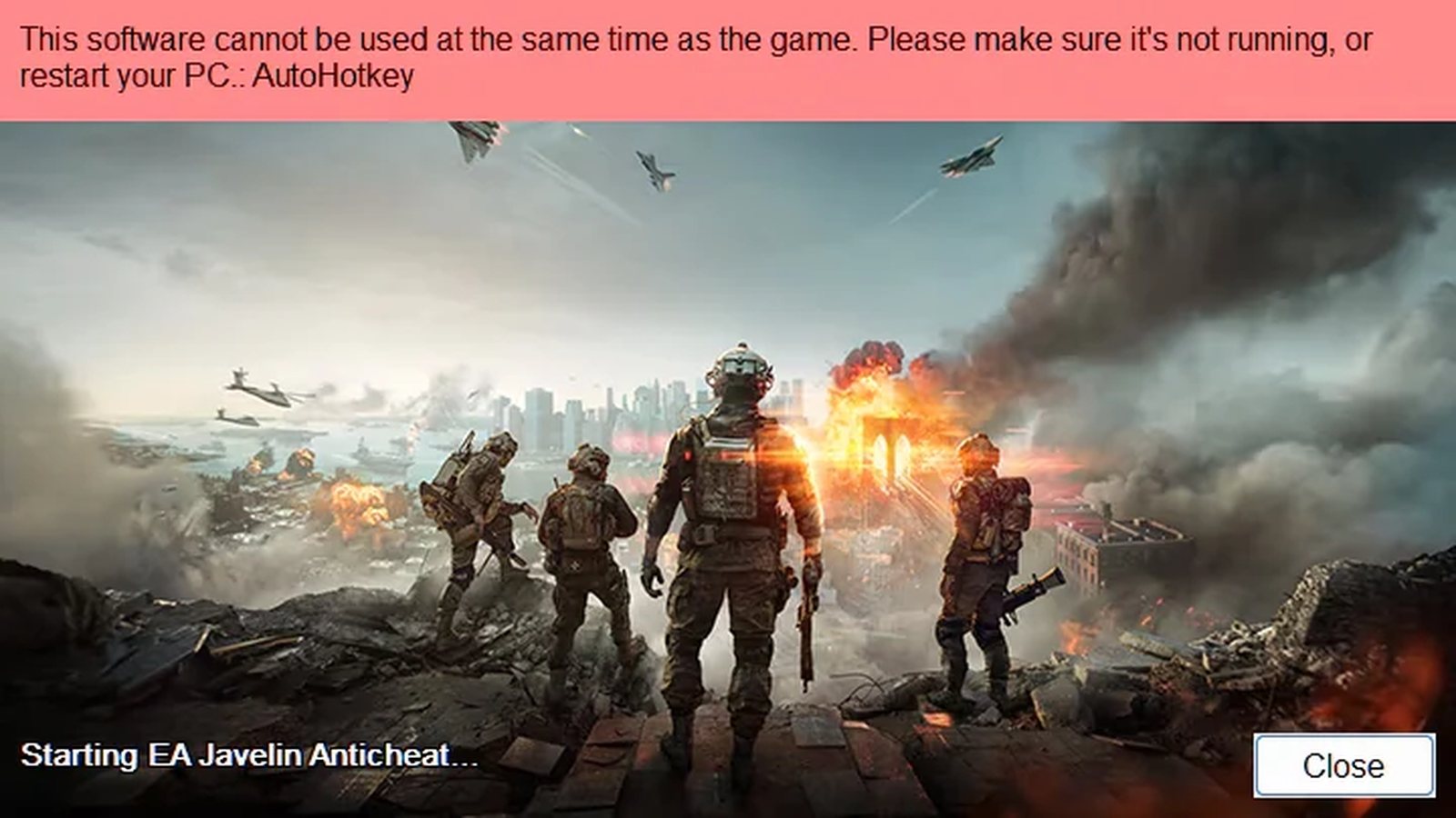 EA Javelin Anticheat-Warnung wird über einer Battlefield 6-Matchszene angezeigt.