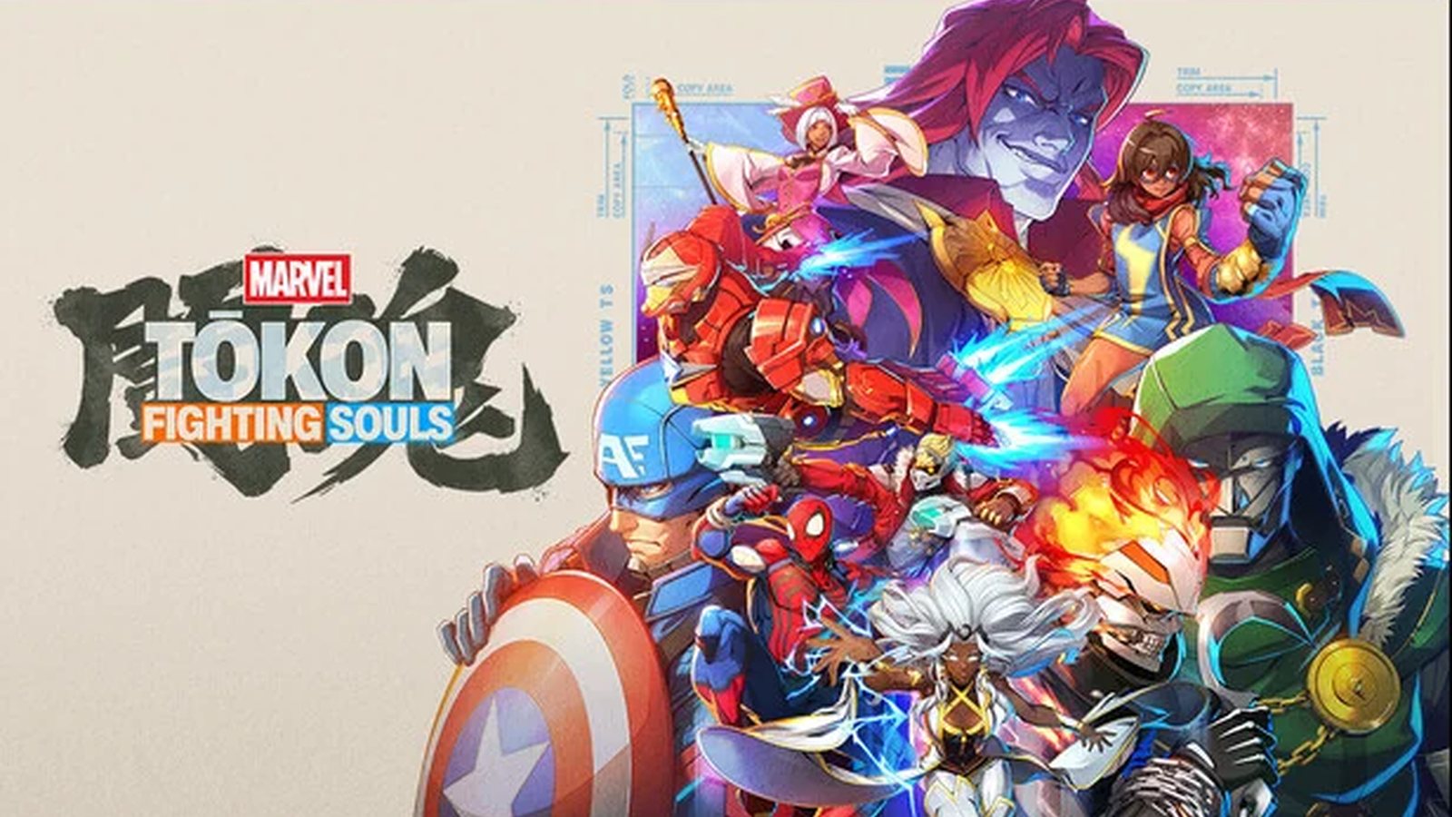 Buntes Marvel Tōkon Fighting Souls Roster-Kunstwerk aus dem offiziellen Steam Store