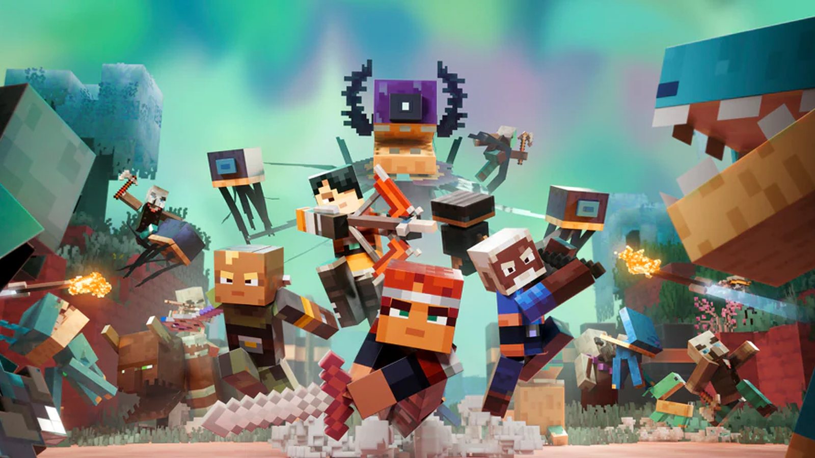 Minecraft Dungeons II heroes fighting together in official gameplay
