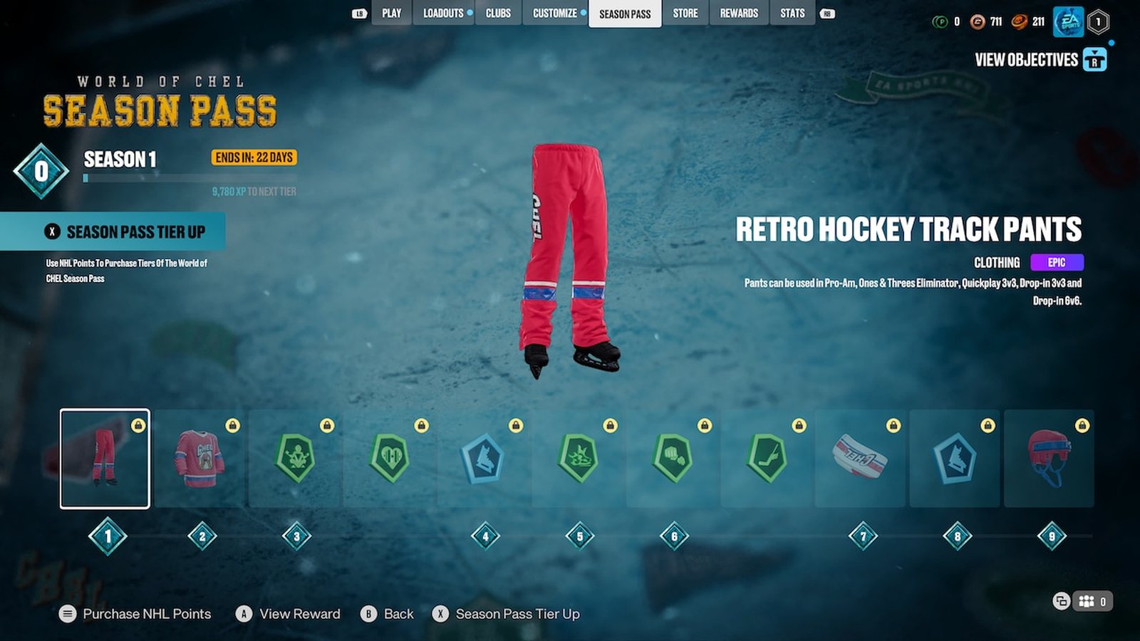 NHL 27 World of Chel Season Pass progression interface