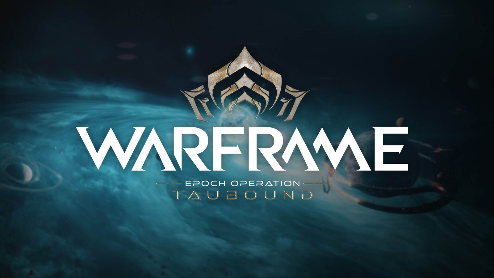 Warframes stehen vor dem Praghasa im offiziellen Epoch Operation Taubound Artwork