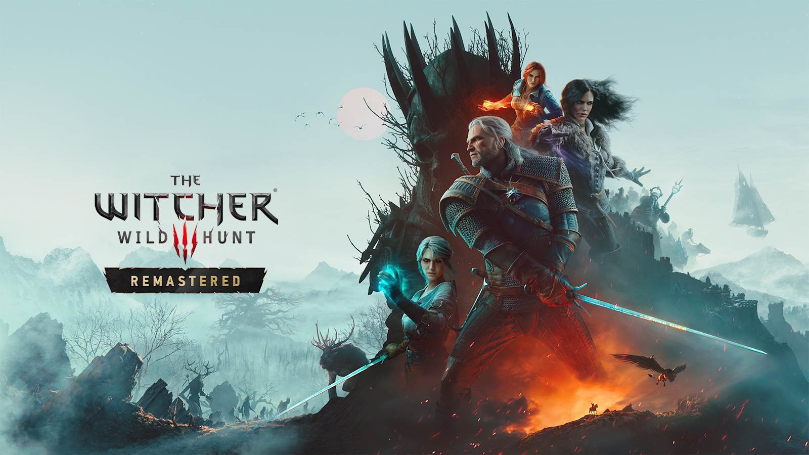 Geralt, Ciri, Yennefer and Triss in the official The Witcher 3 Wild Hunt Remastered key visual