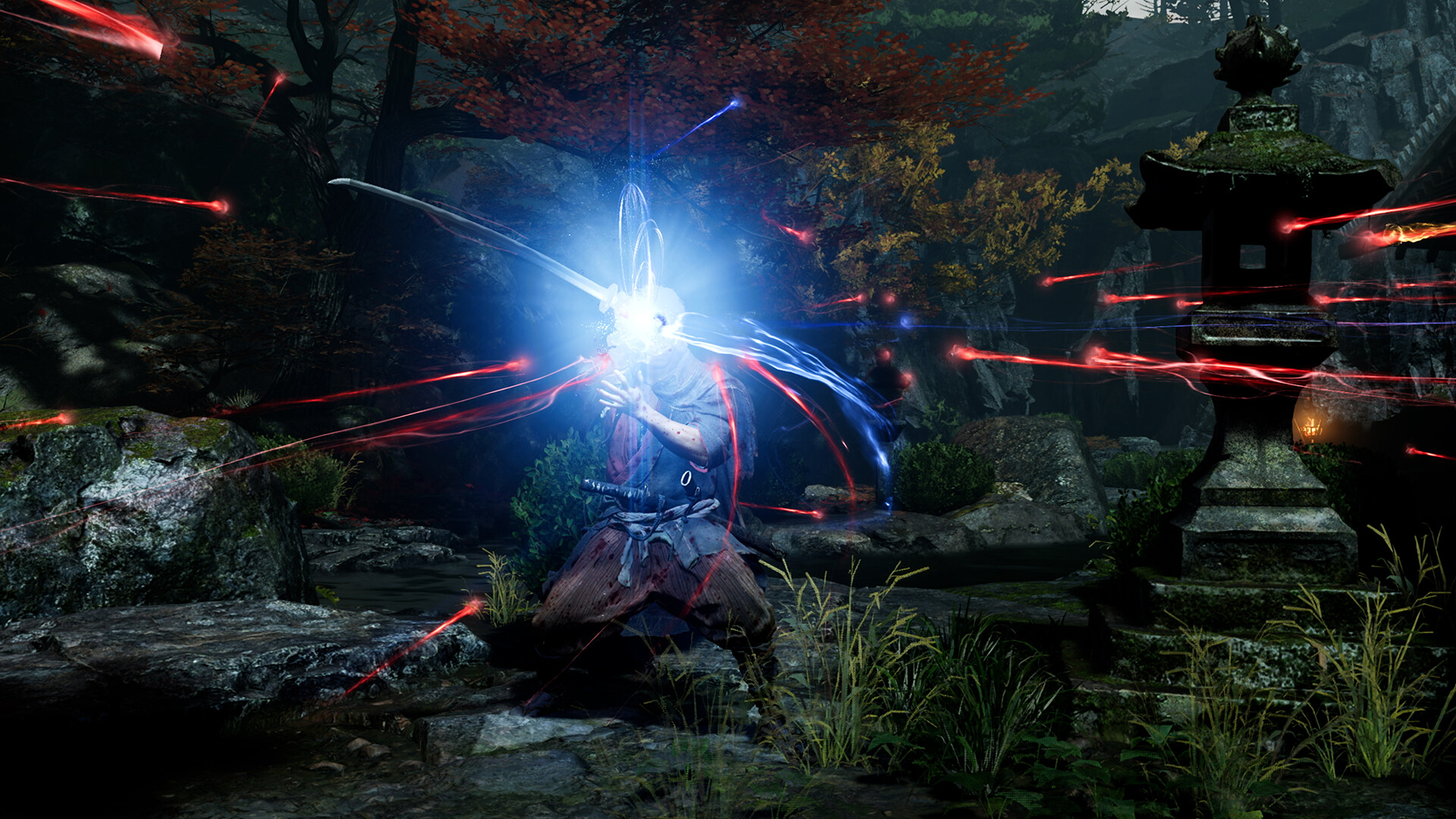 Musashi absorbs souls in a detailed Kyoto environment from an official PC screenshot