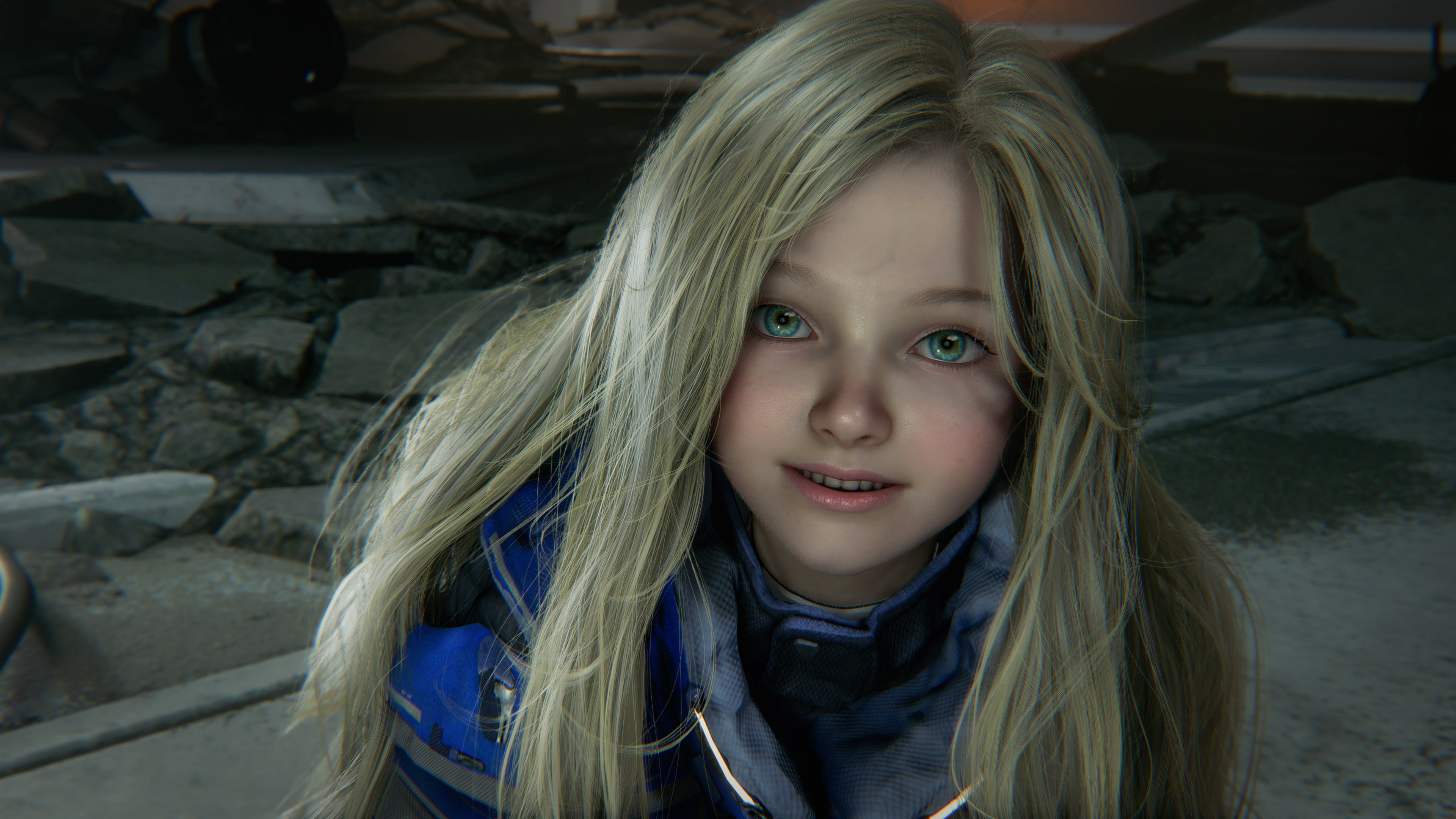 Diana looks toward Hugh in an official Pragmata story screenshot