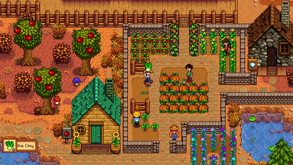 Official Stardew Valley multiplayer screenshot of a maintained autumn farm