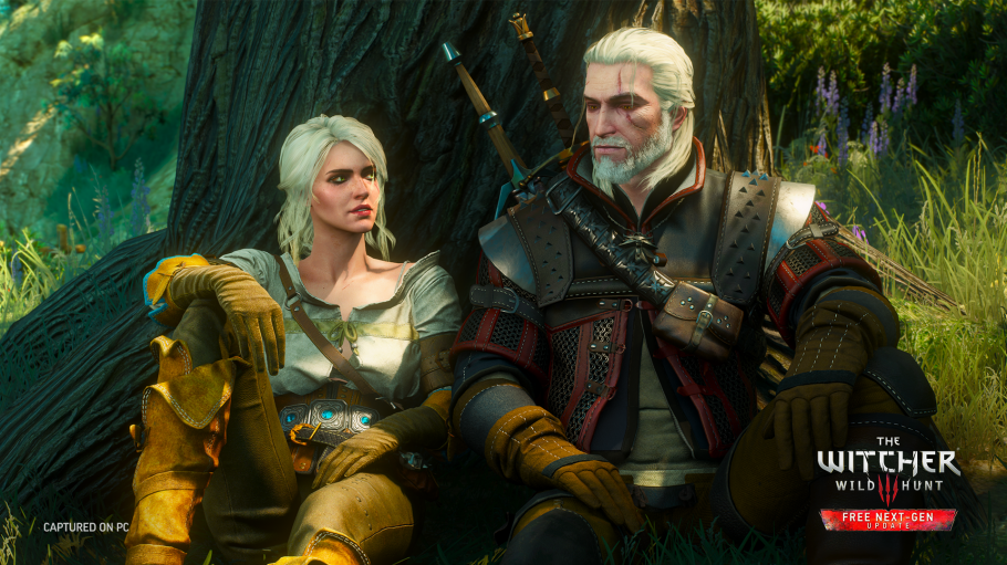 Geralt and Ciri resting together in an official The Witcher 3 screenshot