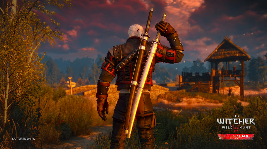 Geralt carrying his steel and silver swords in an official The Witcher 3 screenshot