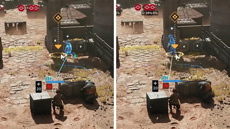 Zero Company movement preview comparing partial cover and full cover positions