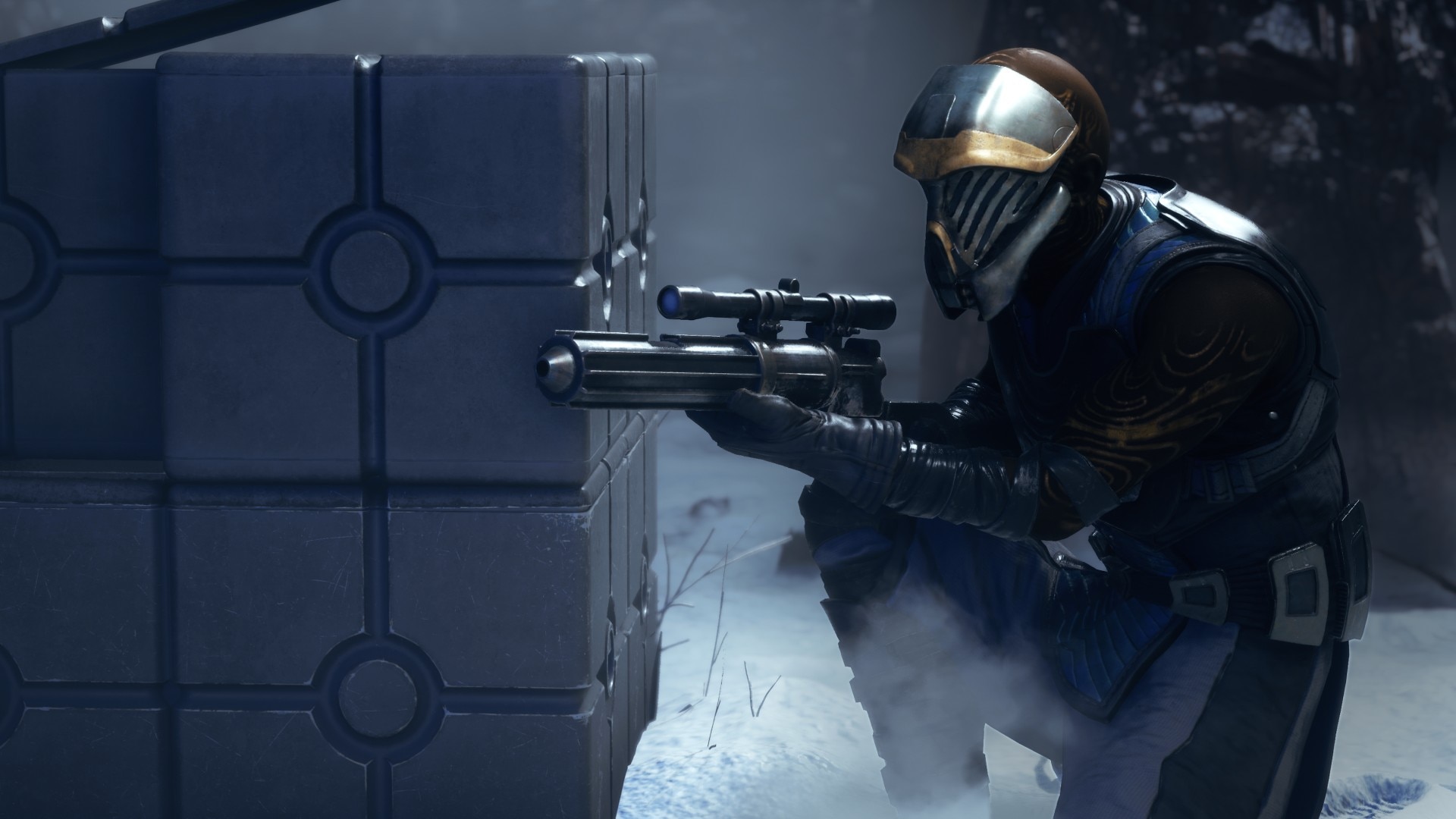 An Infinite Coil soldier aims from cover